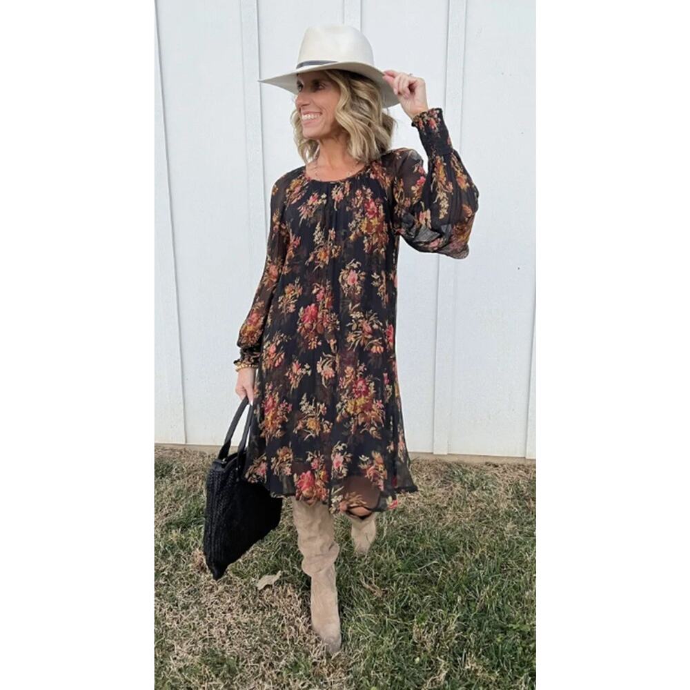 Sundance Women's Halima Floral Cupro Silk Midi Dress Sz L - Picture 6 of 7